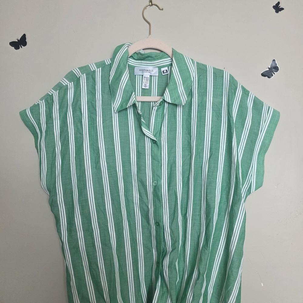 Addition Elle Green and White Casual Button Down Shirt